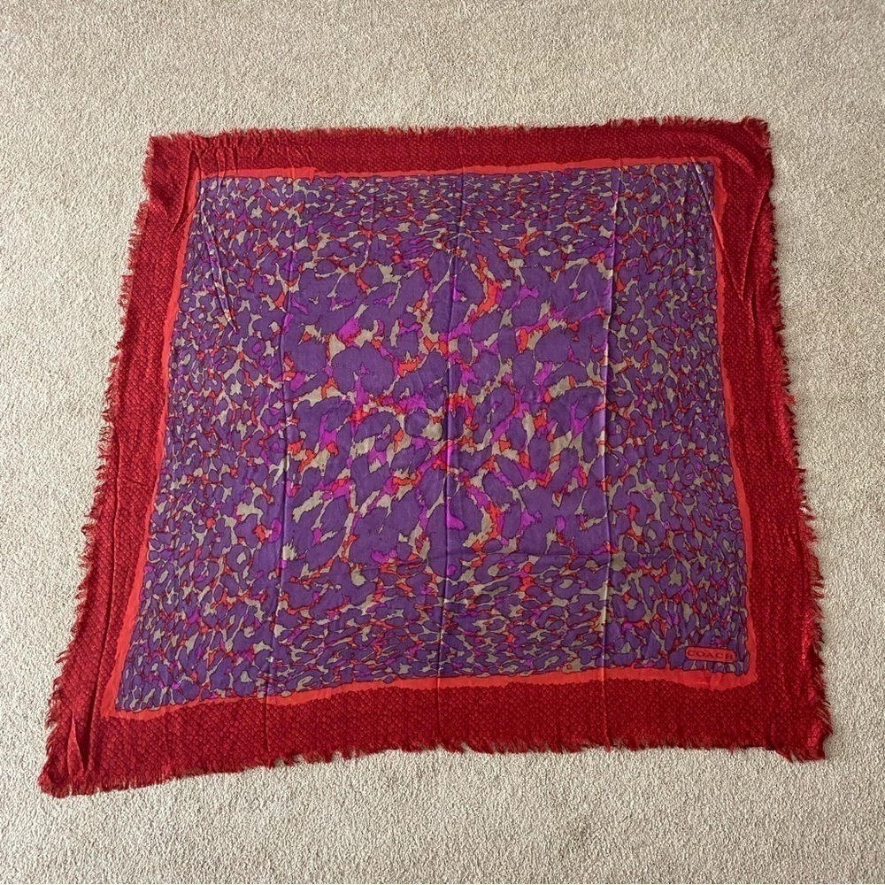 Coach | Women's 100% Wool Ocelot Printed Fringe Square Scarf 52"x52"